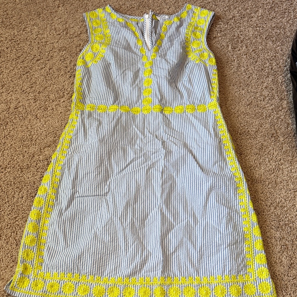 Crown & Ivy Blue Striped Dress with Yellow Embroidery